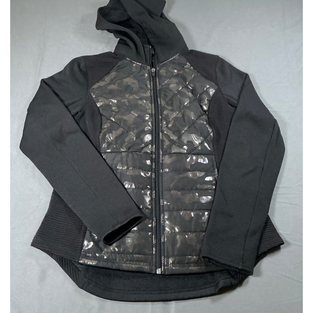 Fila Sport Womens Black Camo Quilted Hybrid Full Zip Hooded Jacket Size M